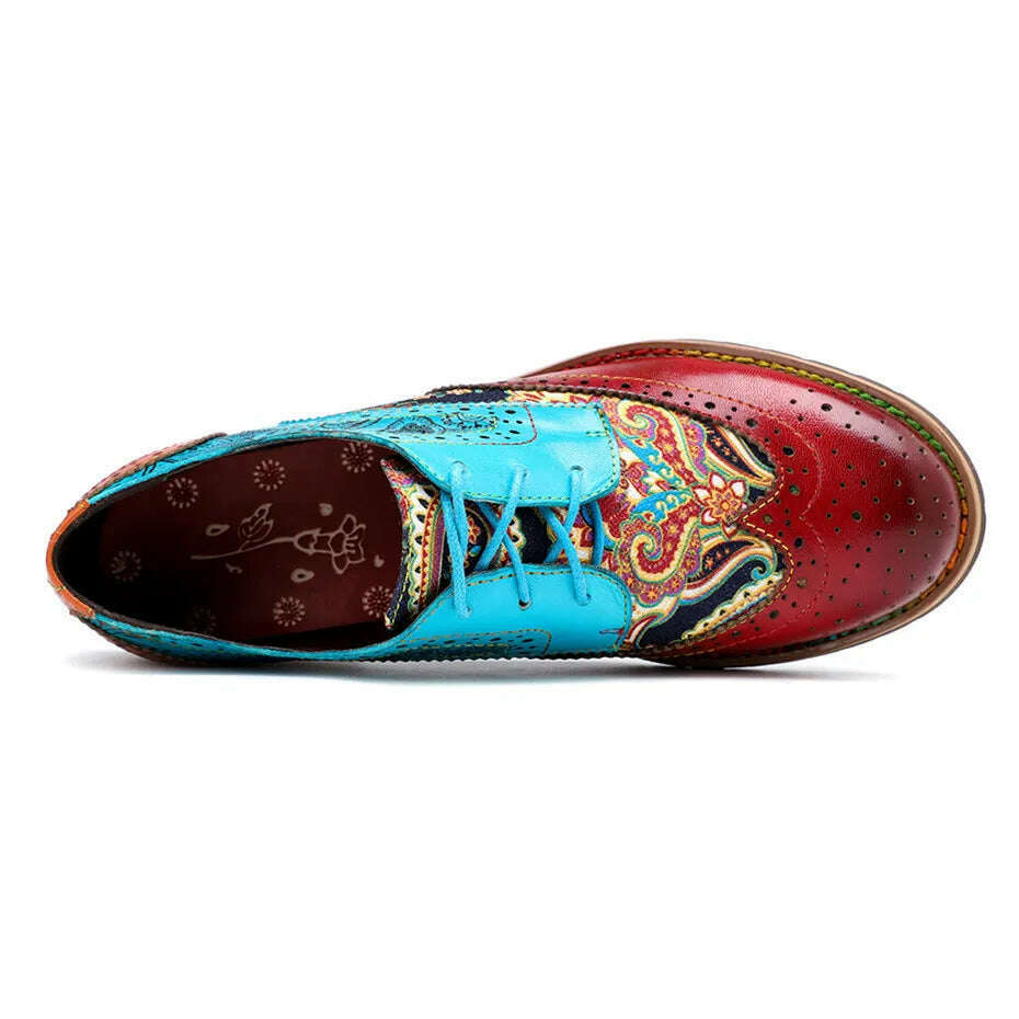 Vintage Oxford Shoes For Women Genuine Leather Flat Heel Shoes Woman British Lace Up Brogues Flats Shoes Retro Chaussures Femme - KIMLUD