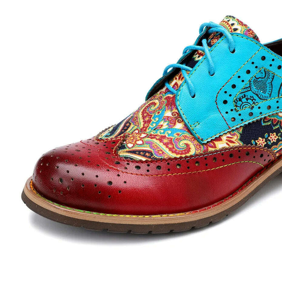 Vintage Oxford Shoes For Women Genuine Leather Flat Heel Shoes Woman British Lace Up Brogues Flats Shoes Retro Chaussures Femme - KIMLUD