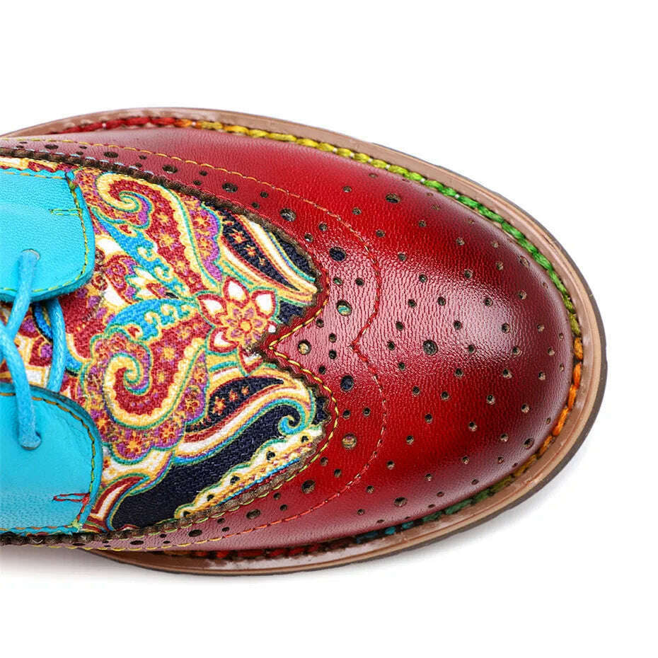Vintage Oxford Shoes For Women Genuine Leather Flat Heel Shoes Woman British Lace Up Brogues Flats Shoes Retro Chaussures Femme - KIMLUD
