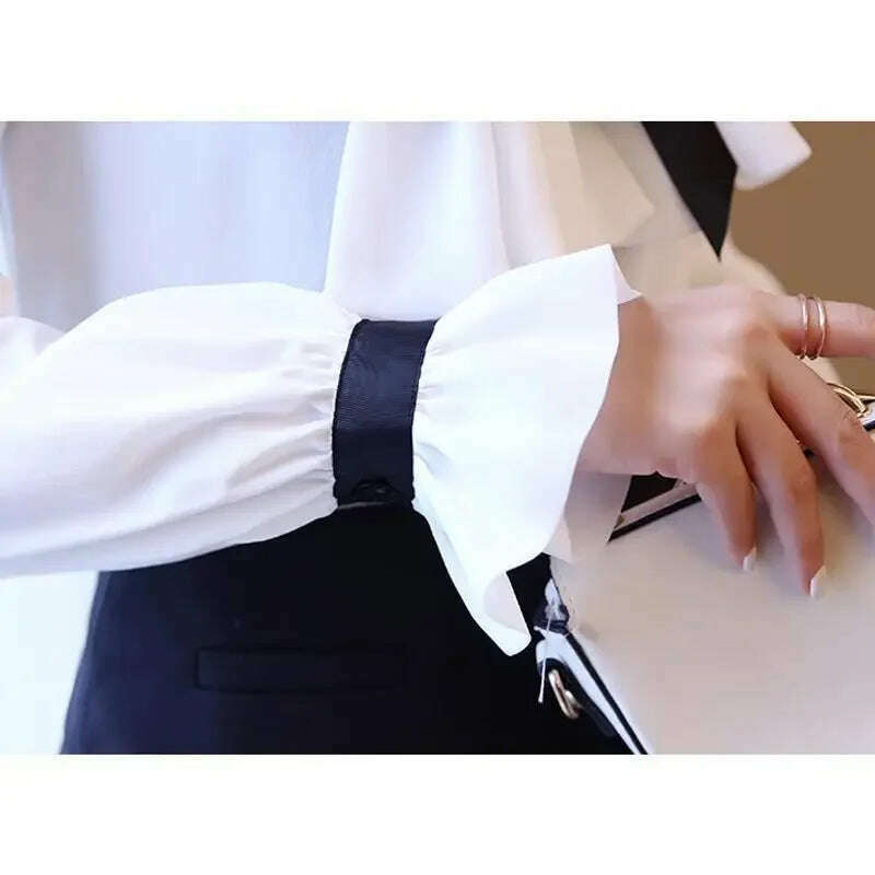 Vintage Ruffled Chiffon Blouse Women's Long Sleeve White Shirt Top for Eye Catching Style - KIMLUD