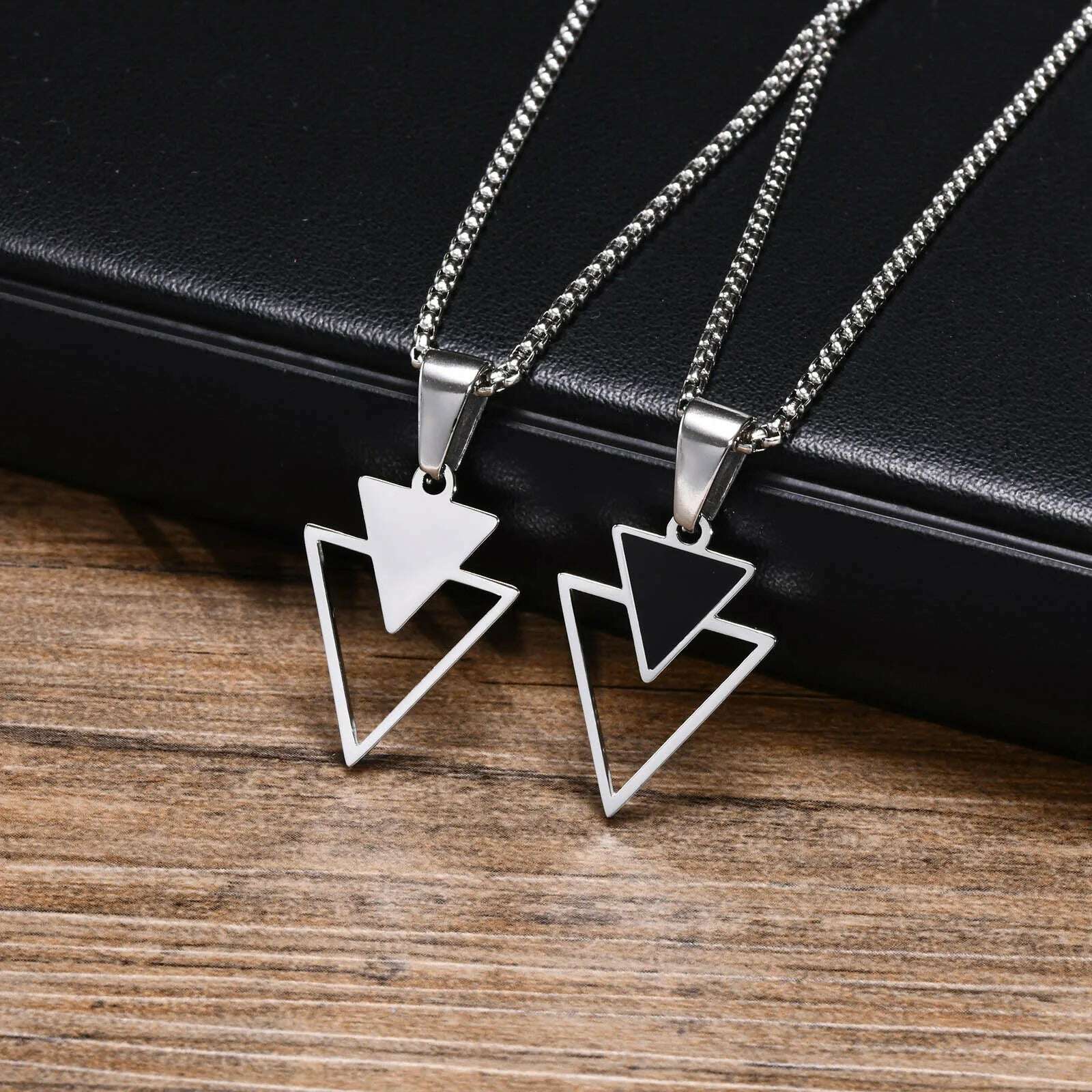 Vnox New Fashion Triangle Pendant Necklace for Men Boys, Minimalist Stainless Steel Hollow Geometric Collar Male Jewelry Gift - KIMLUD