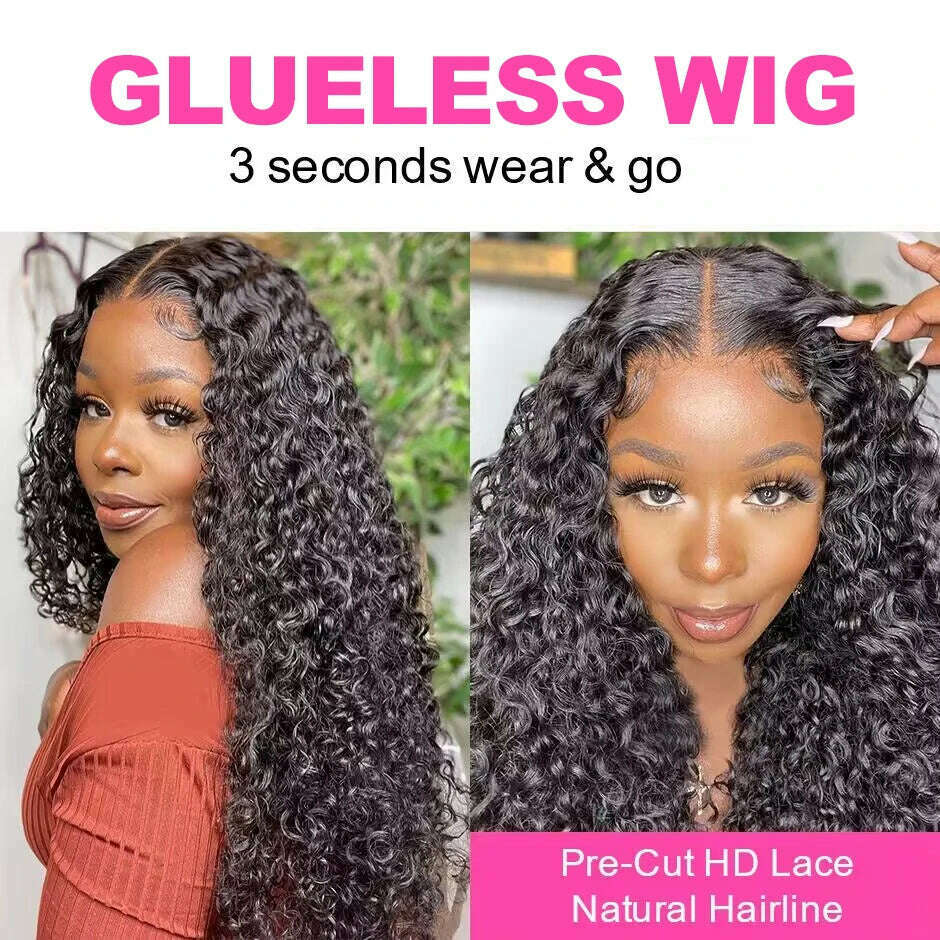 Water Wave Glueless Wig Pre-Cut HD Lace Wig 180% Pre-Plucked Natural Wave Glueless Curly Human Hair Wigs For Women - KIMLUD