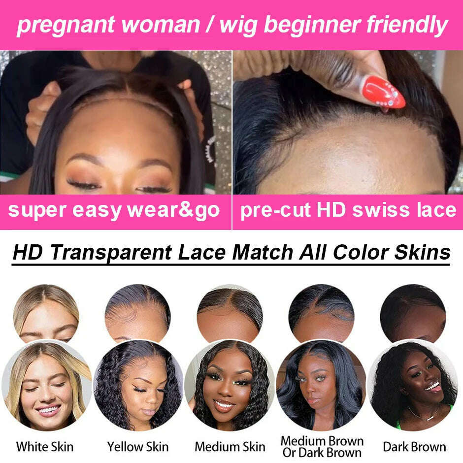 Water Wave Glueless Wig Pre-Cut HD Lace Wig 180% Pre-Plucked Natural Wave Glueless Curly Human Hair Wigs For Women - KIMLUD