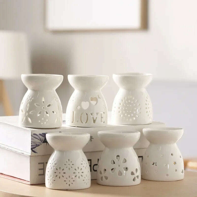 Wax Melt Essential Oil Burner, Ceramic Aroma Burners Diffuser Holder Aromatherapy Tarts Assorted Wax Scented Candle Warmer - KIMLUD