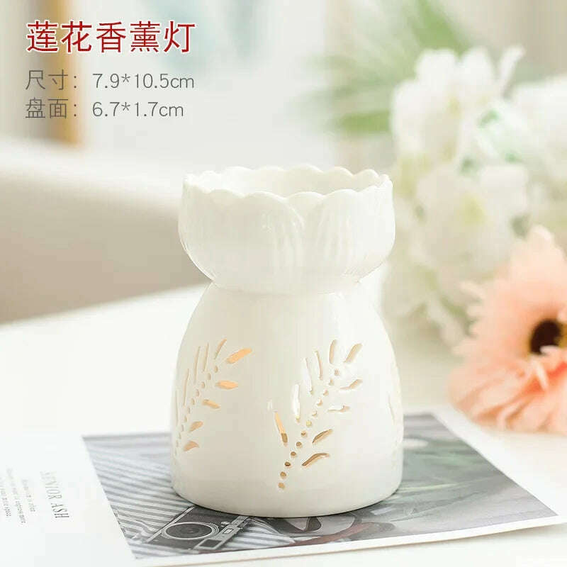 Wax Melt Essential Oil Burner, Ceramic Aroma Burners Diffuser Holder Aromatherapy Tarts Assorted Wax Scented Candle Warmer - KIMLUD