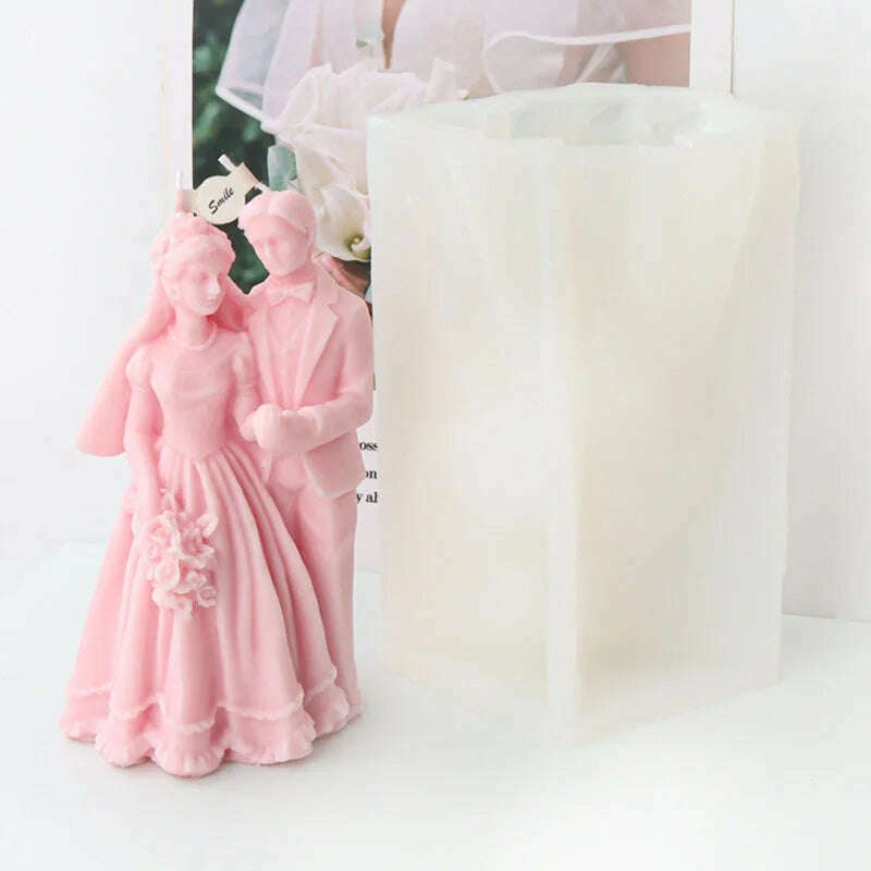 Wedding Ceremony Candle Silicone Mold Bride and groom Sweet Companion DIY Scented Candle Gypsum Mould Valentine's Day Decor Gift - KIMLUD