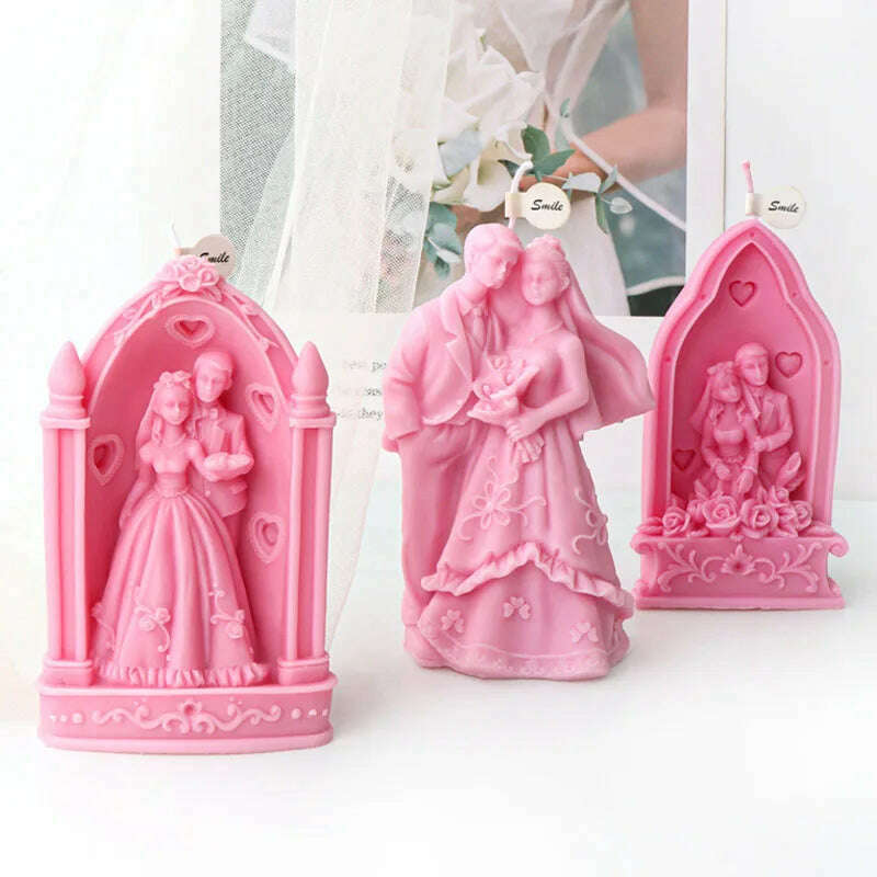 Wedding Ceremony Candle Silicone Mold Bride and groom Sweet Companion DIY Scented Candle Gypsum Mould Valentine's Day Decor Gift - KIMLUD