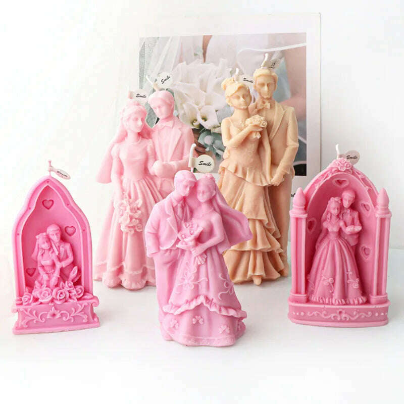 Wedding Ceremony Candle Silicone Mold Bride and groom Sweet Companion DIY Scented Candle Gypsum Mould Valentine's Day Decor Gift - KIMLUD