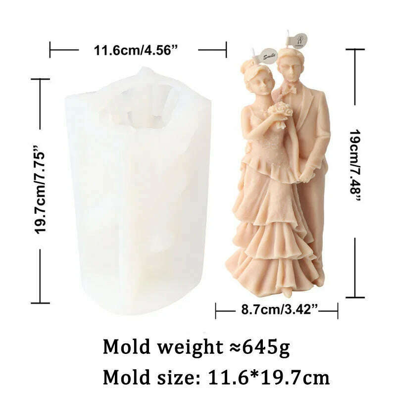 Wedding Ceremony Candle Silicone Mold Bride and groom Sweet Companion DIY Scented Candle Gypsum Mould Valentine's Day Decor Gift - KIMLUD