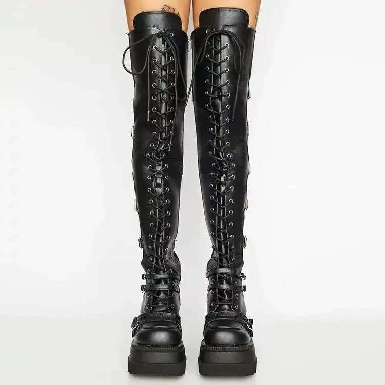 Wedges Long Boots for Women Autumn Winter Over-the-knee Boots Cosplay High Platform Women Boots New High Heel Gothic Botas Altas - KIMLUD