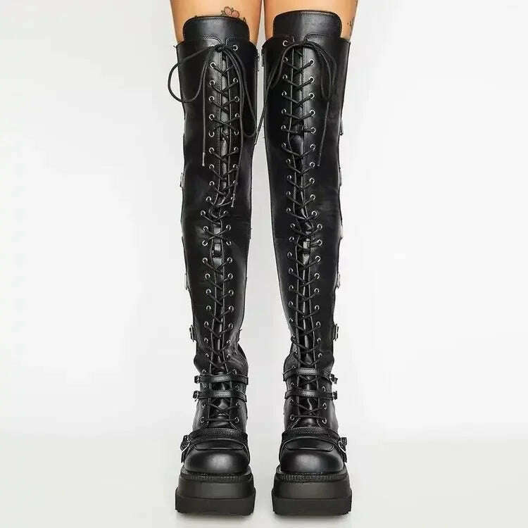 Wedges Long Boots for Women Autumn Winter Over-the-knee Boots Cosplay High Platform Women Boots New High Heel Gothic Botas Altas - KIMLUD