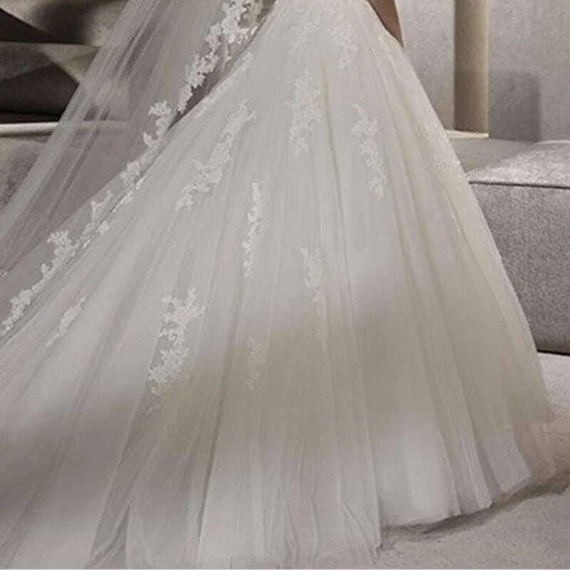 KIMLUD, White Lace Bridal Edge Veils Hot Sale 300CM Cathedral Bridal Veil Custom Made Ivory Tulle Wedding Accessories For Bride, KIMLUD Womens Clothes