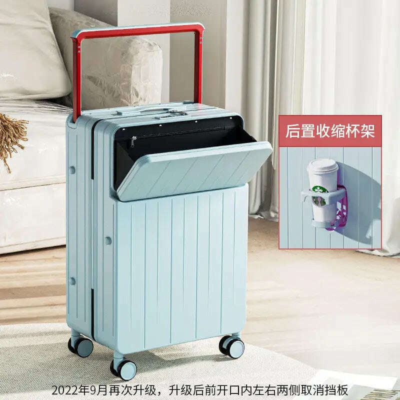 KIMLUD, Wide pull rod suitcase 20"22"24"26 Inch multifunctional pull rod box front opening password travel luggage boarding Travel box, Sky blue / 20Inches 500mm, KIMLUD APPAREL - Womens Clothes