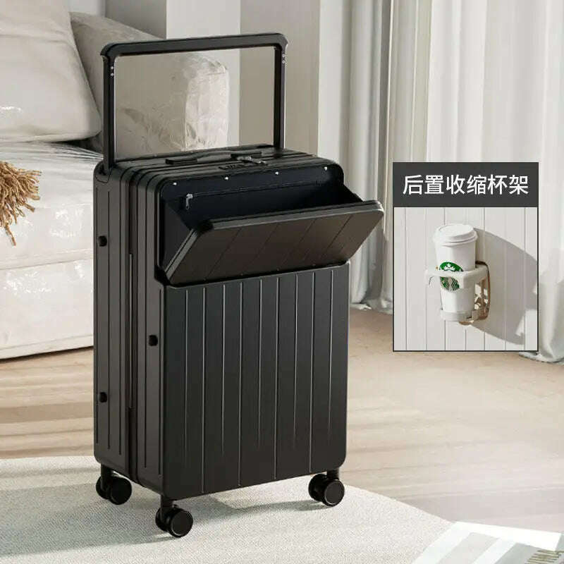 KIMLUD, Wide pull rod suitcase 20"22"24"26 Inch multifunctional pull rod box front opening password travel luggage boarding Travel box, Black / 20Inches 500mm, KIMLUD APPAREL - Womens Clothes