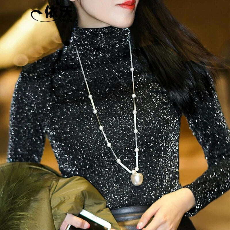 Winter Autumn Thick Warm Women Elegant Lace Blouses Shirts Lady Casual Long Sleeve Turtleneck Collar Lace Blusas Tops DF2013 - KIMLUD