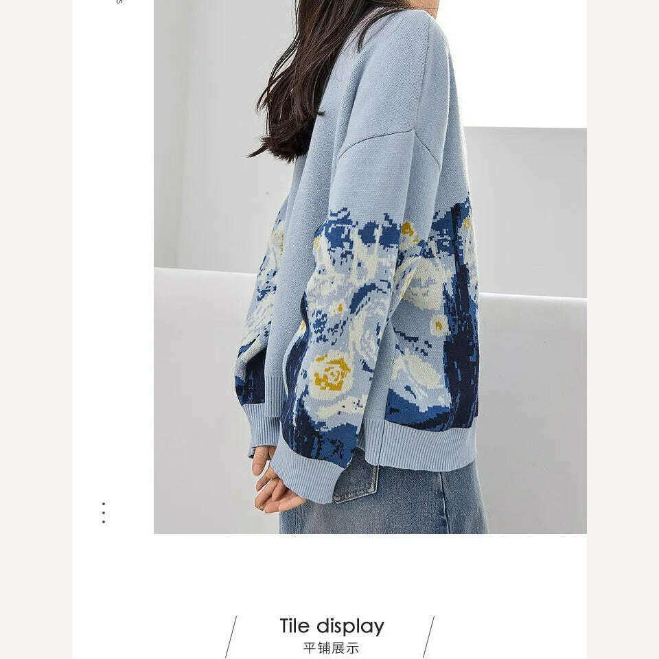 Winter Cardigan for Women 2023 Designer Knitted Sweater Coat Female New Fashion Printing Thick V-neck Casual Oversize Jumpers - KIMLUD
