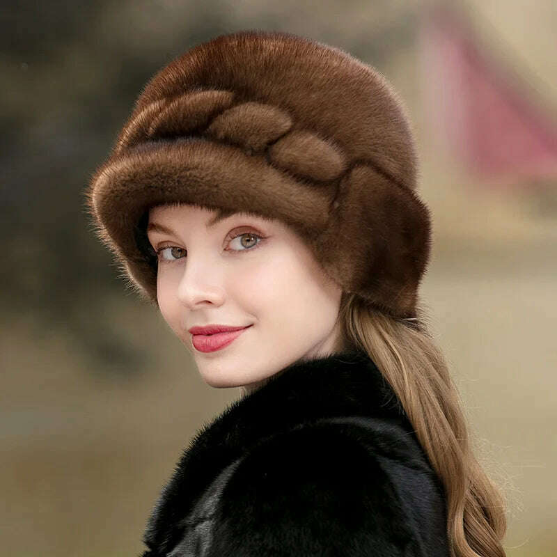 Winter Hat Women Russian Mink Fur Hat Women Outdoor Winter Hat Earmuff Ski Cap Winter Hat Woman Keep Warm Ladies Fur Hat - KIMLUD