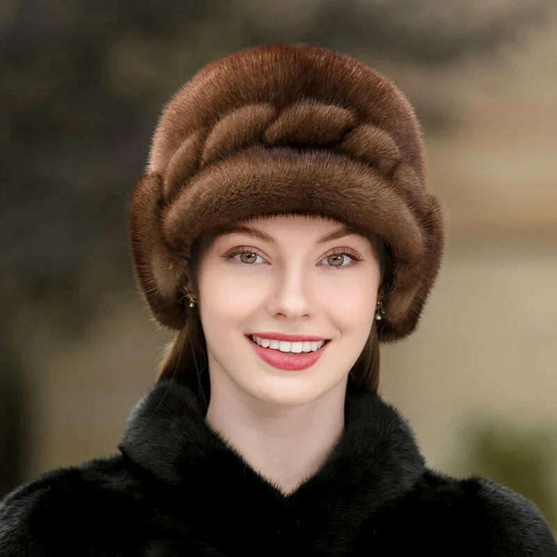 Winter Hat Women Russian Mink Fur Hat Women Outdoor Winter Hat Earmuff Ski Cap Winter Hat Woman Keep Warm Ladies Fur Hat - KIMLUD