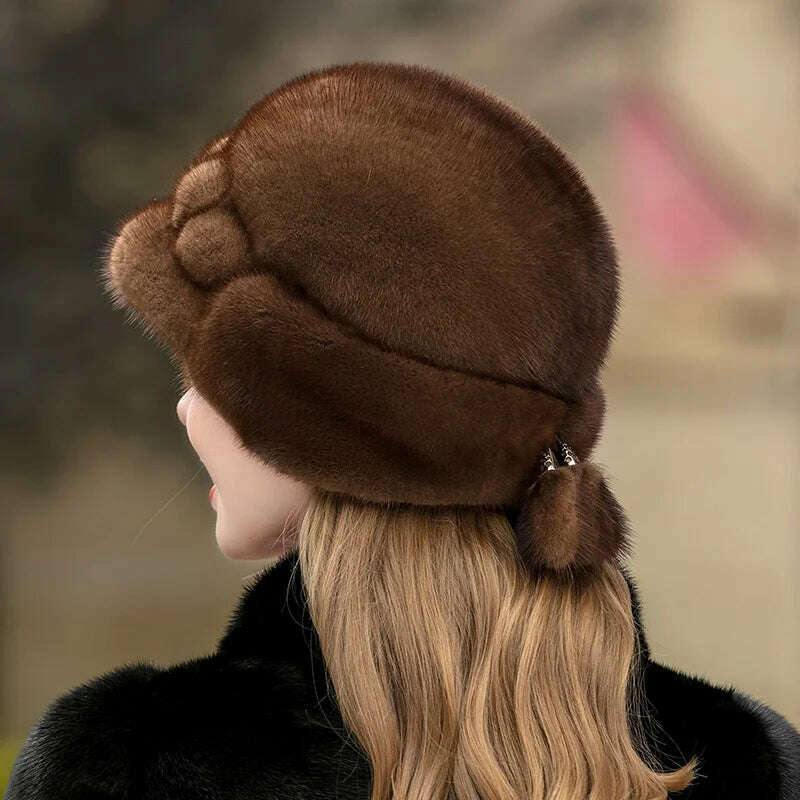 Winter Hat Women Russian Mink Fur Hat Women Outdoor Winter Hat Earmuff Ski Cap Winter Hat Woman Keep Warm Ladies Fur Hat - KIMLUD