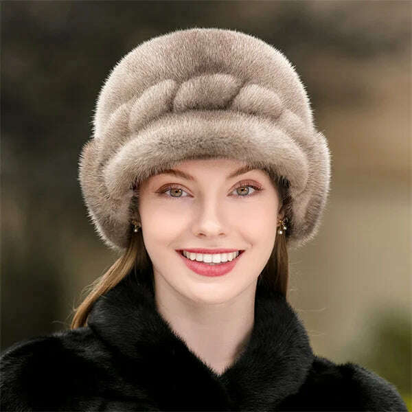 Winter Hat Women Russian Mink Fur Hat Women Outdoor Winter Hat Earmuff Ski Cap Winter Hat Woman Keep Warm Ladies Fur Hat - KIMLUD
