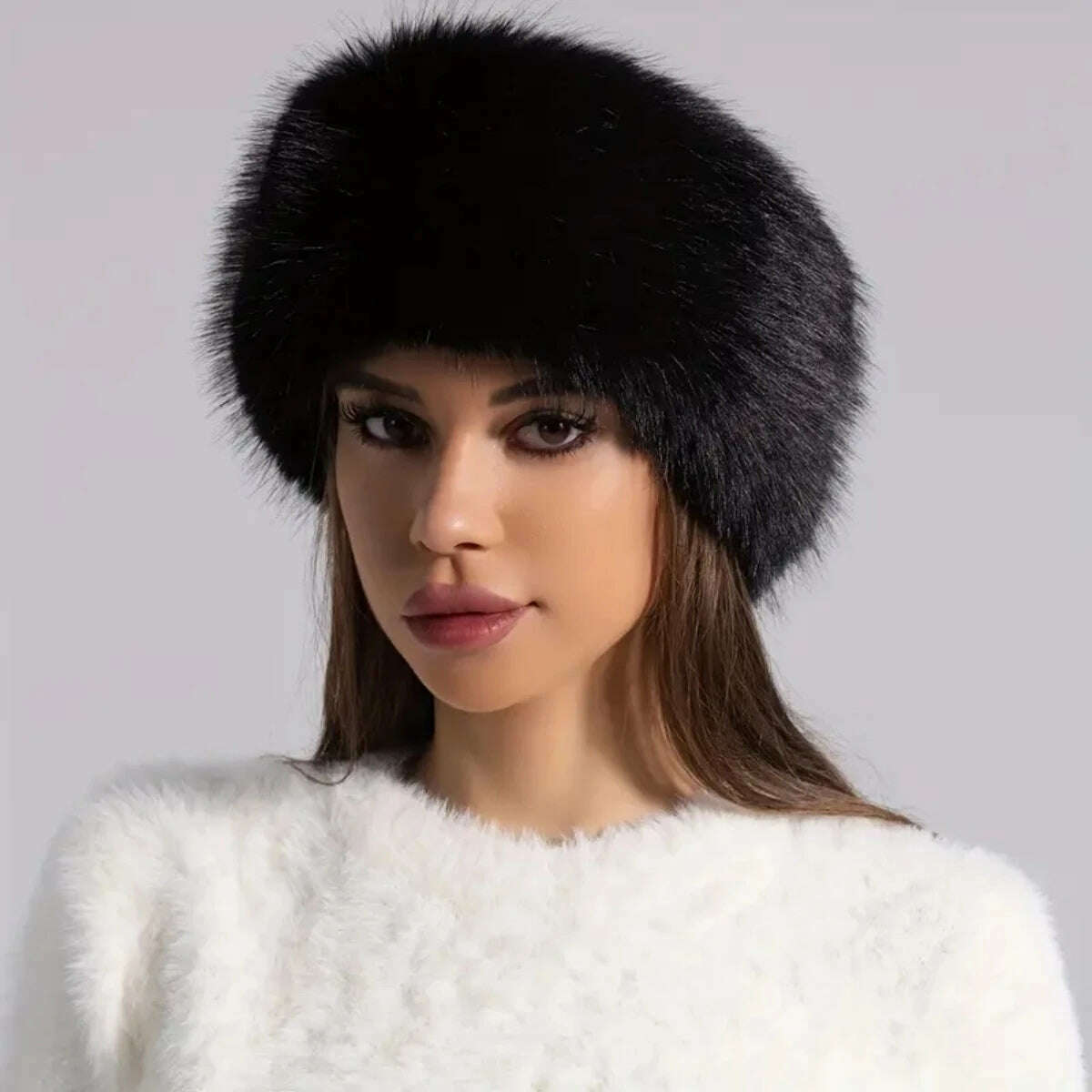 Winter lmitation Fur Thickened Hat Without Top Hat, BreathableComfortable Outdoor Travel Brimless Hat - KIMLUD
