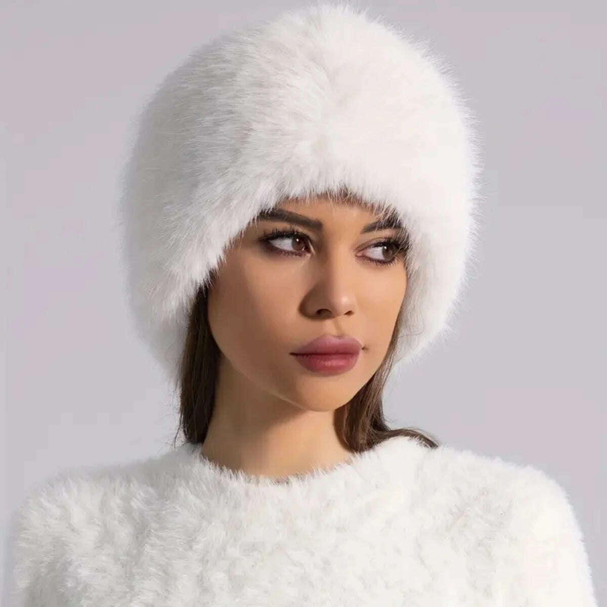 Winter lmitation Fur Thickened Hat Without Top Hat, BreathableComfortable Outdoor Travel Brimless Hat - KIMLUD