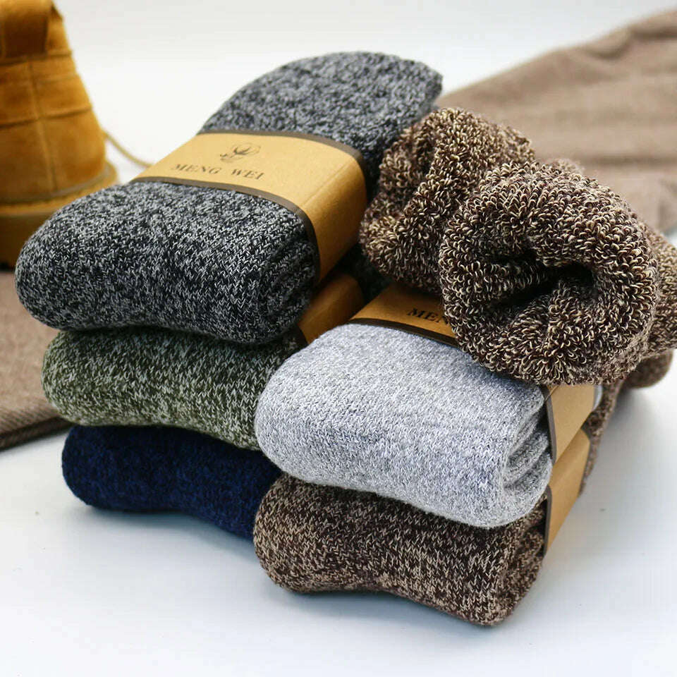 Winter Men's Merino Wool Socks Super Thick Warm High Quality Harajuku Retro Snow Casual Antifreeze Cashmere Socks Men 3 Pair - KIMLUD