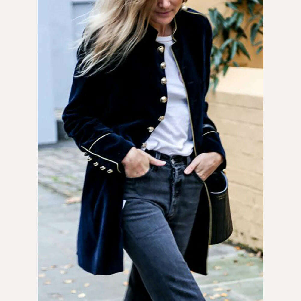 Women Autumn Winter Warm Velvet Jackets Female Streetwear Loose Casual Long Sleeve Coat Patchwork Multiple Buttons Solid Outwear - KIMLUD