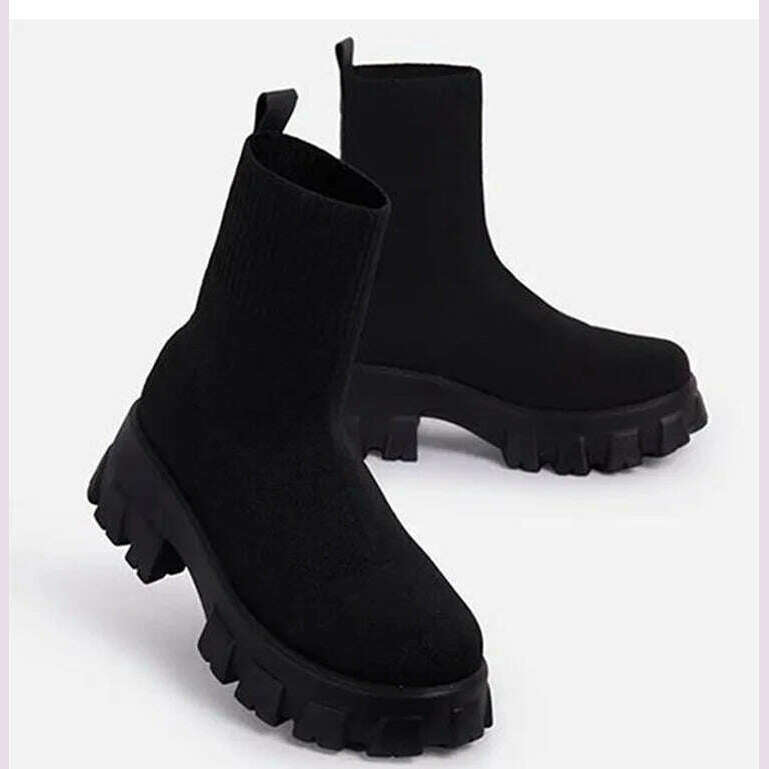 Women Boots Short Knitting Platform Boots Autumn Winter Shoes For Women Ankle Boots Heels White Winter Botas Mujer - KIMLUD