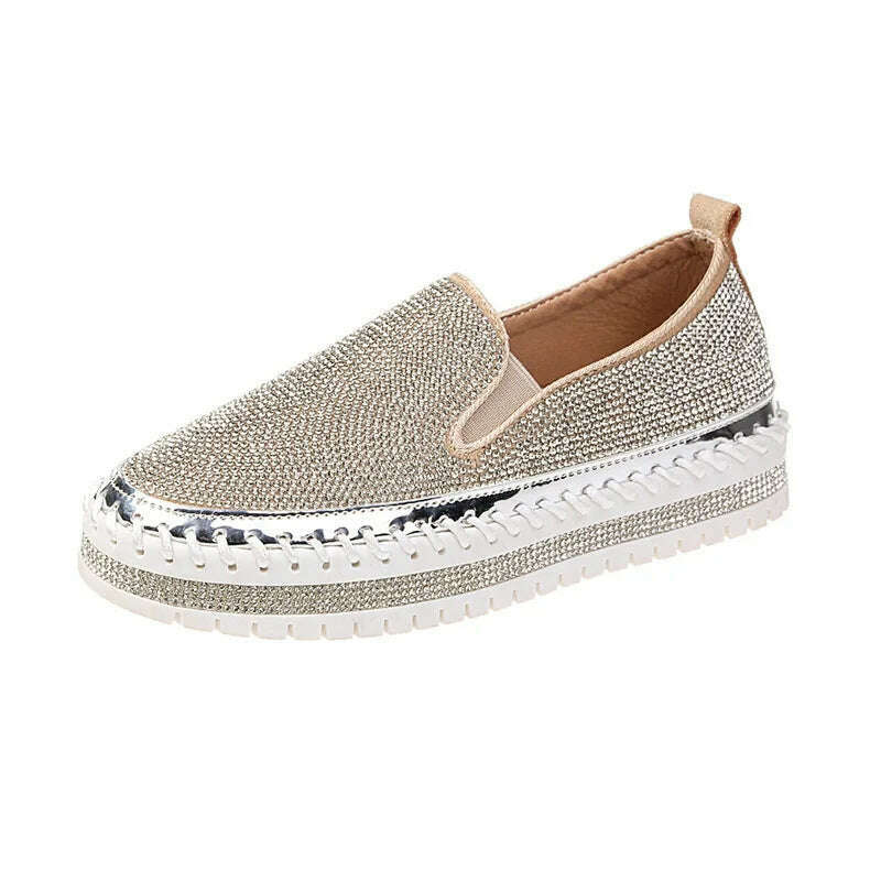 KIMLUD, Women Casual Shoes New Fashion Wedge Flat Shoes Slip On Lace Up Comfortable Ladies Sneakers Female Vulcanized Shoes 2021, Silver / 4, KIMLUD APPAREL - Womens Clothes
