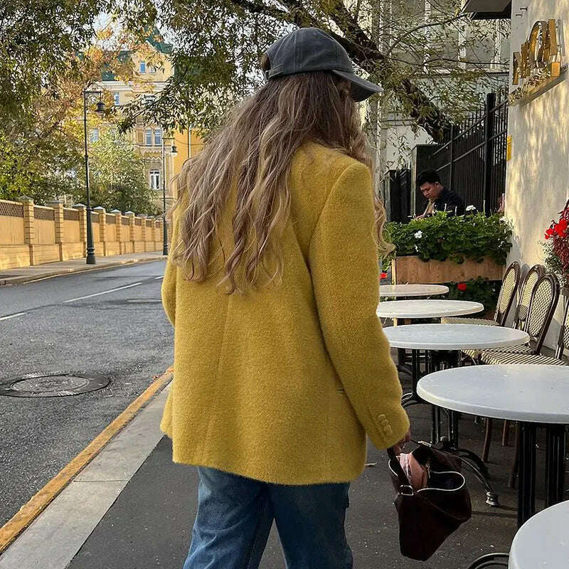 Women Fashion Yellow Skirt Sets Fashion Turn-down Neck Long Sleeve Top High Waist Skirt Two-piece Set Casual Autumn Outifits - KIMLUD
