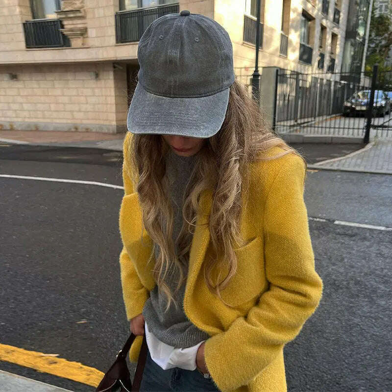 Women Fashion Yellow Skirt Sets Fashion Turn-down Neck Long Sleeve Top High Waist Skirt Two-piece Set Casual Autumn Outifits - KIMLUD