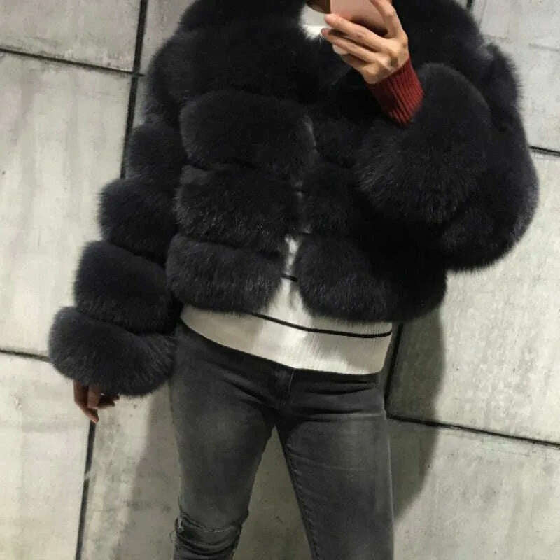 Women Faux Fur Coat Autumn Winter High Quality Fluffy Short Coat Faux Fur Jacket Ladies furry Fashion Tops - KIMLUD