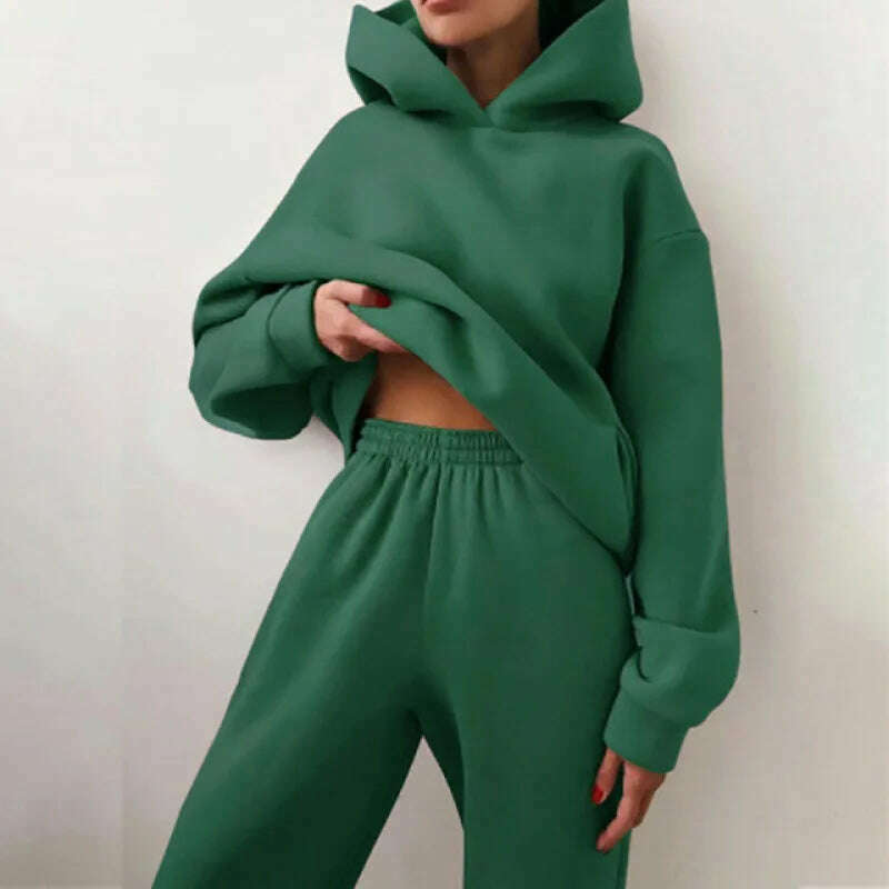 Women Hooded Tracksuit Sports 2 Pieces Set Streetwear Sweatshirts Pullover Pants Suit Home Sweatpants Trousers Outfits 2023 - KIMLUD