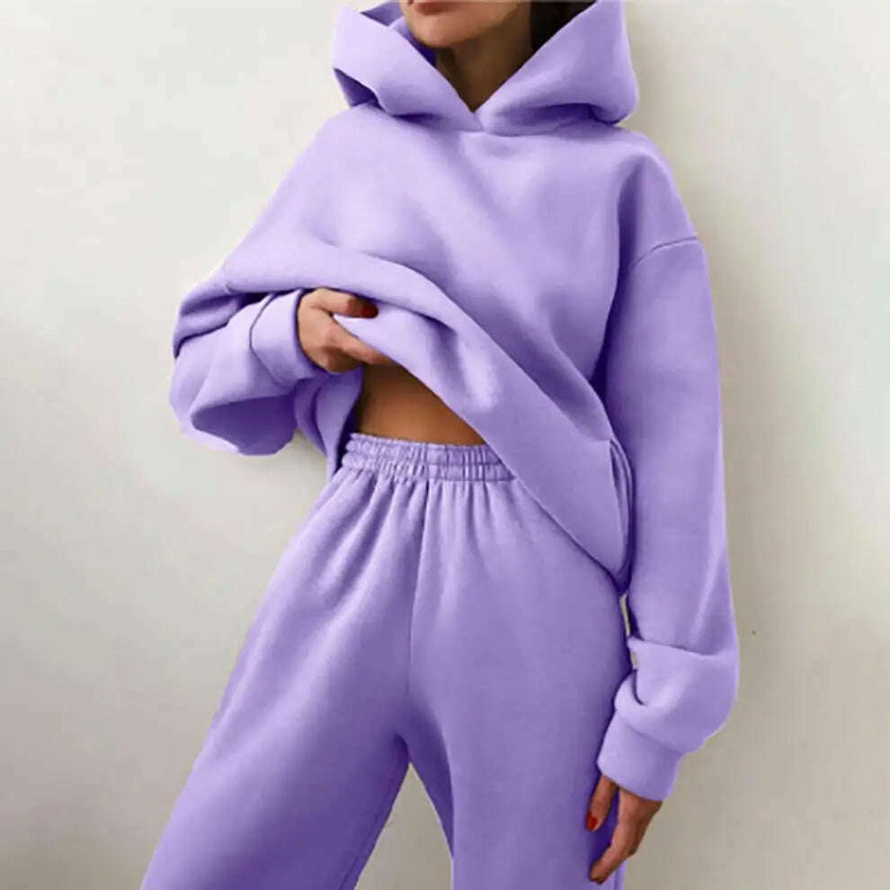 Women Hooded Tracksuit Sports 2 Pieces Set Streetwear Sweatshirts Pullover Pants Suit Home Sweatpants Trousers Outfits 2023 - KIMLUD