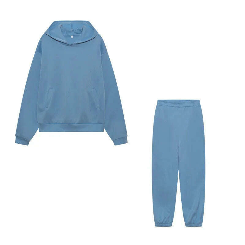 Women Hooded Tracksuit Sports 2 Pieces Set Streetwear Sweatshirts Pullover Pants Suit Home Sweatpants Trousers Outfits 2023 - KIMLUD