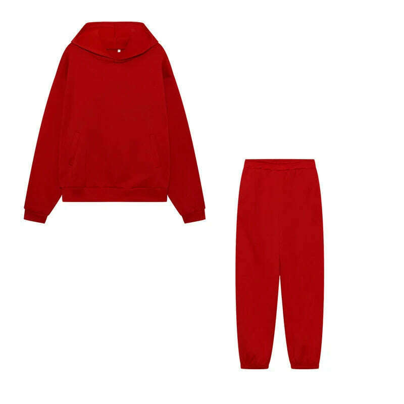 Women Hooded Tracksuit Sports 2 Pieces Set Streetwear Sweatshirts Pullover Pants Suit Home Sweatpants Trousers Outfits 2023 - KIMLUD