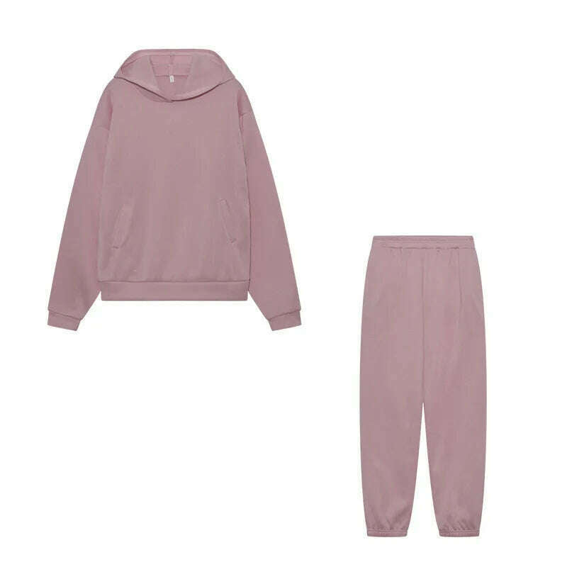 Women Hooded Tracksuit Sports 2 Pieces Set Streetwear Sweatshirts Pullover Pants Suit Home Sweatpants Trousers Outfits 2023 - KIMLUD