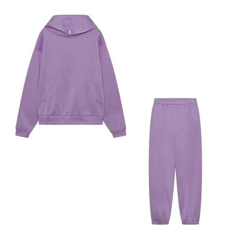 Women Hooded Tracksuit Sports 2 Pieces Set Streetwear Sweatshirts Pullover Pants Suit Home Sweatpants Trousers Outfits 2023 - KIMLUD