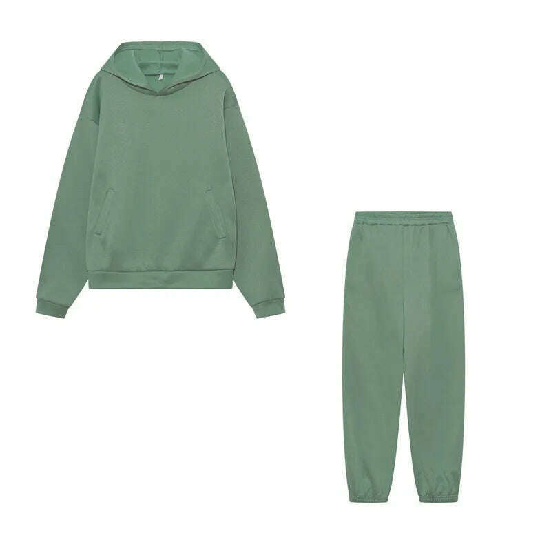 Women Hooded Tracksuit Sports 2 Pieces Set Streetwear Sweatshirts Pullover Pants Suit Home Sweatpants Trousers Outfits 2023 - KIMLUD