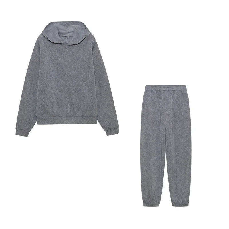 Women Hooded Tracksuit Sports 2 Pieces Set Streetwear Sweatshirts Pullover Pants Suit Home Sweatpants Trousers Outfits 2023 - KIMLUD