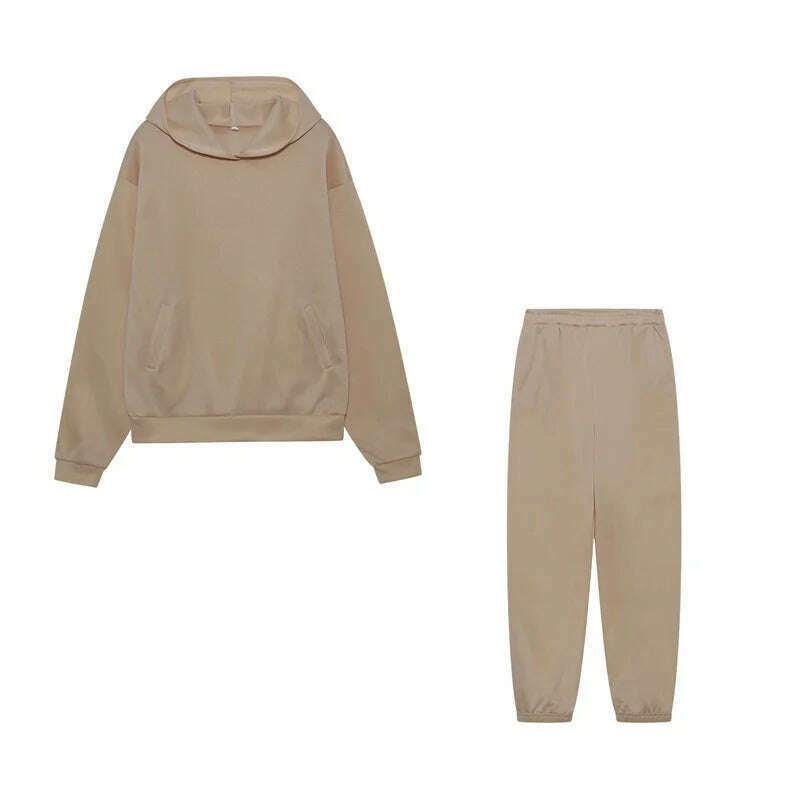 Women Hooded Tracksuit Sports 2 Pieces Set Streetwear Sweatshirts Pullover Pants Suit Home Sweatpants Trousers Outfits 2023 - KIMLUD
