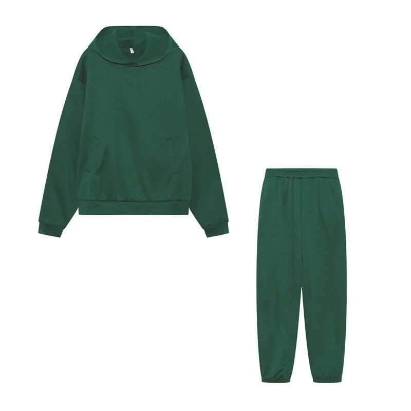 Women Hooded Tracksuit Sports 2 Pieces Set Streetwear Sweatshirts Pullover Pants Suit Home Sweatpants Trousers Outfits 2023 - KIMLUD
