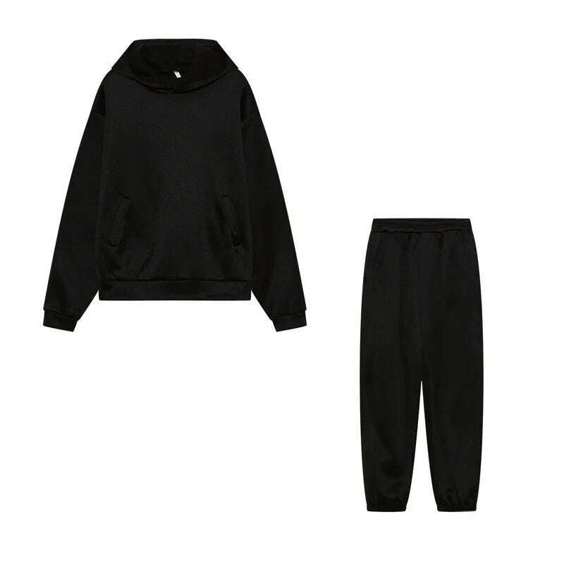 Women Hooded Tracksuit Sports 2 Pieces Set Streetwear Sweatshirts Pullover Pants Suit Home Sweatpants Trousers Outfits 2023 - KIMLUD