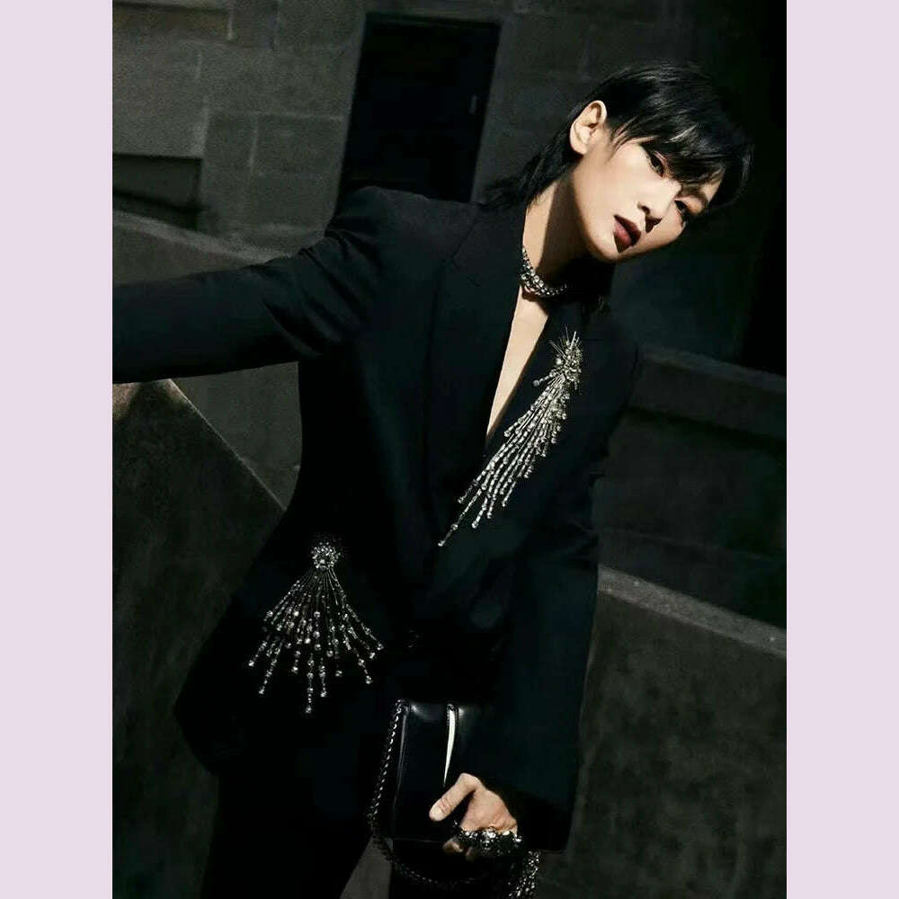KIMLUD, Women Ladies Blazer Luxury Rhinestone Office Business Formal Wedding Exquisite Elegant Suit Jacket Single Top, 1pcs suit-Blue / US size 2, KIMLUD APPAREL - Womens Clothes