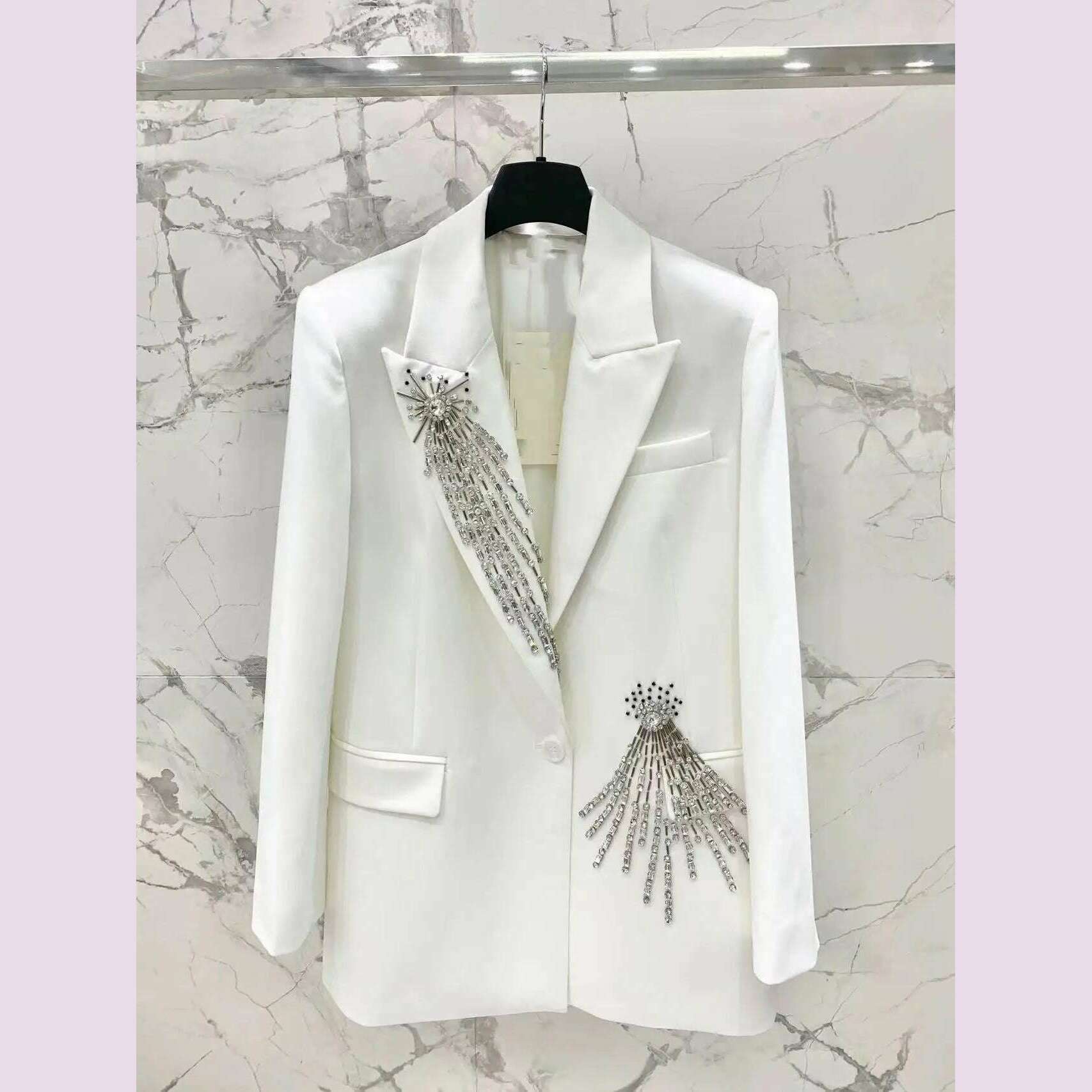 KIMLUD, Women Ladies Blazer Luxury Rhinestone Office Business Formal Wedding Exquisite Elegant Suit Jacket Single Top, KIMLUD Womens Clothes