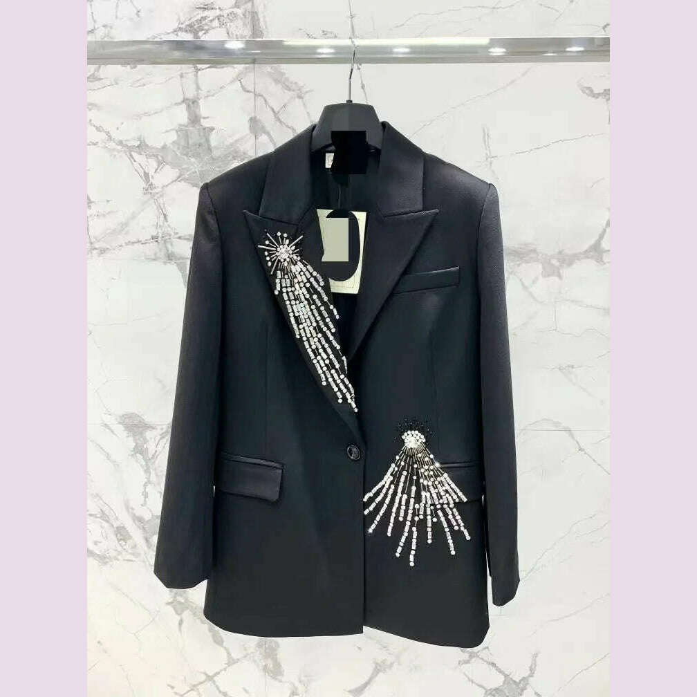 KIMLUD, Women Ladies Blazer Luxury Rhinestone Office Business Formal Wedding Exquisite Elegant Suit Jacket Single Top, KIMLUD Womens Clothes