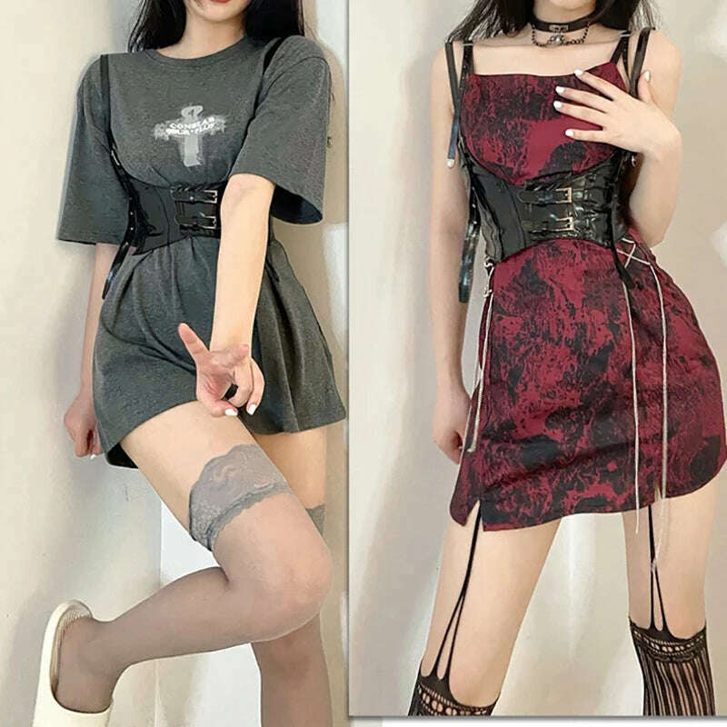 Women Sexy Leather Elastic Wide Band Waist Belt Waspie Corset Cinch Underbust - KIMLUD