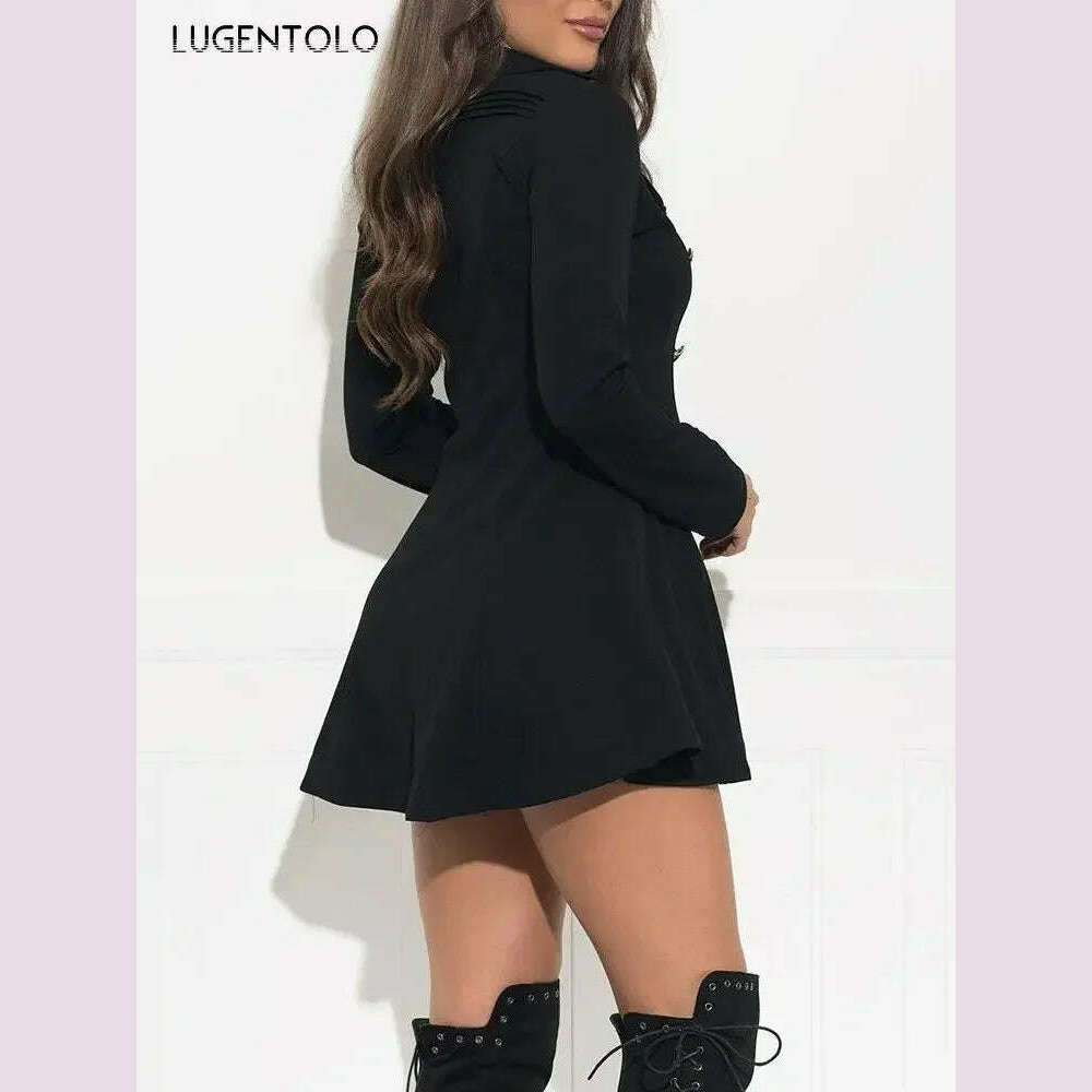Women Short Trench Sexy Slim Zipper Double Breasted Spring Thin Jackets Black Solid Lapel Elegant Midi Dress - KIMLUD