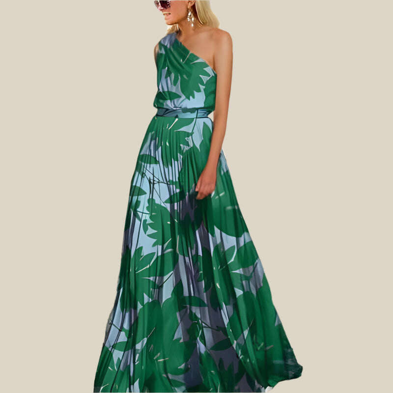 KIMLUD, Women Slash Neck Party Dress 2022 Sleeveless Vintage Print Beach Long Dresses For Women Summer Vestidos Beach Dress Maxi Robe, KIMLUD Womens Clothes